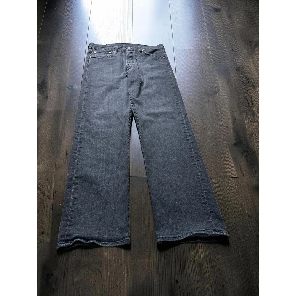 Levis 501 Original Fit Mens Gray Black Straight Leg Button Fly Jeans W33 L30